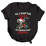 Eaylis Weihnachtsshirt Lustig Bedrucktes T-Shirt Elegante Bluse Tunika O-Ausschnitt Shirts Lose Sexy Tops Oversize Oberteil Kurzarm Shirt Damen Teenager Mädchen T