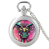 Taschenuhr mit Traumfänger-Eulen-Muster, Silber, Quarz-Taschenuhr mit Anhänger, Uhr für Herren und Damen, Schmuck, Halskette, Geschenk