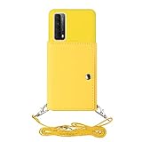 ShinyCase für Huawei P smart 2021/Y7A,TPU Handyhülle mit PU Leder Kartenhalter Geldbörse,Anti-Kratz Magnetverschluss Brieftasche mit Lanyard Weiche Silikon-Gelb Telefonhülle für Huawei Y7