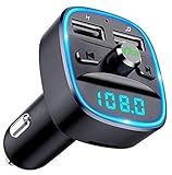 Goigrn Bluetooth FM Transmitter Auto Radio Adapter, Bluetooth Adapter Auto Ladegerät mit 2 USB Anschlüsse und Freisprecheinrichtung, [mit Blauem Umgebungslicht], Unterstützt SD Karte & USB-Stick