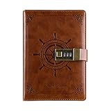 alyf Schreibtagebuch mit Schloss Notizblock Passwort Zahlenschloss Notizbuch Geheimes Tagebuch Schreiben Notizbuch PU braun Stil Geschenk für Büro Notebook (Farbe: A)