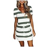 Adpan Damen Sommer Casual T Shirt Kleider Ärmellos Open Back T Shirt Kleid Casual Tie Waist Swing Kleid mit Taschen, grün, M