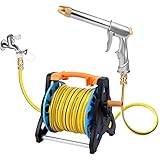 Schlauchaufroller, Tragbarer Einfacher Gartenschlauch Autowaschanlage Wasserpistolen-Set Schlauchaufbewahrungsregal Wasserrohrhalter Wand-Schlauchaufroller Auto XYYZX/A / 25M