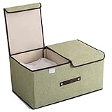 LPFNSF Aufbewahrungsbox Stoff mit Deckel, Faltbare Aufbewahrungs Box,Aufbewahrungsbox mit Doppeldeckel für Unterwäsche,Socken,T-Shirts,Hosen,Pullover (L, Light Green)