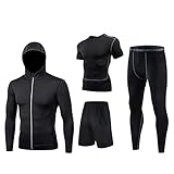 Workout Kleidung Outfit Fitness Bekleidung Fitnessstudio Outdoor Laufen Kompressionshose Shirt Top Langarm Jacke 4PCS Fitness Atmungsaktiv Trainingsanzug für Gym Yoga Anzüge Laufen Radfahren Running