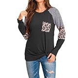 None Branded Lässiges Langarm-Shirt für Damen, Leopardenmuster, Rundhalsausschnitt, Tunika, Sweatshirt, grau, XXL