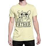 Dogfather Männer T-Shirt Kurzarm Oberteil für Damen und Herren Unisex Tshirt Französisch Bulldog Hundepapa Hundemama lustiges Geschenk in Gr. S-XXXXXL (Anis Flower Gelb, L)
