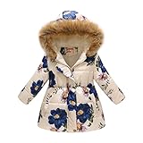 Mädchen Fellkapuze Steppjacke Kinder Wintermantel Kälteschutz Warm Verdickte Daunenjacke Fleece Thermofutter Kapuzen Outerwear Winddichte Outdoor-Skijacke Lange Jack