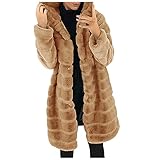 LLYYDS Damen Plüschmantel Locker warme Faux Pelz Mäntel Slim Verdicken Plüschjacke Mode Luxus Künstliches Pelz Mantel Frauen Elegant Fleecejacke Winter Hooded Thick Outerw