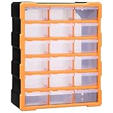 Montloxs Multi-Schubladen-Organizer 18 Schubladen, Schubladenmagazin, Ordnungssystem für Kleiderschrank, Sortimentskasten, 38x16x47 cm, Orange und Schw