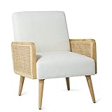 Loungesessel Sessel Beige relaxsessel mit Rattan Armlehne für Wohnzimmer und Schlafzimmer 64.5W X 74D X 83H cm Polsterstuhl Beig