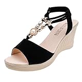 Patifia Damen Schuhe, Frauen Elegant Damenmode Einfarbig Wedges String Bead Casual römischen Sandalen Schuhe Flip Flops Fischmundmuffin Pumps Keilsandalette S