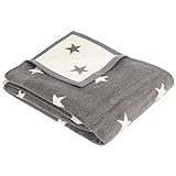Ibena Atlanta Kuscheldecke 150x200 cm - Decke mit Sternen Muster grau, Sternendecke aus pflegeleichter und hochwertige Baumwollmischung