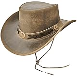 BRANDSLOCK Australischer Lederhut mit geflochtenem Band Original Cowboy Australischer Buschhut (L, Braun)