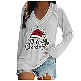 Weihnachten Damen-Shirt, Langarm mit Knopfleiste rot Oberteil Italy Shirt sommertops Rollkragenpullover Tshirt Damen Langarm Baumwolle Oversize Bluse Damen langes Bluse Damen Oberteil rot D