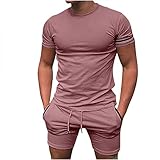 Herren Tshirt Set Sport Tshirts Männer Kurzarm Baumwolle Shorts Kurze Hosen Männer T-Shirts Muskelshirts mit Rundhalsausschnitt Streetwear Top