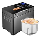 EONBON 710W Brotbackautomat Edelstahl, 17 Programme XL-Brotbackautomat mit Frucht-Nuss-Spender, Antihaft-Keramikpfanne& Digitales Touchpanel, 500-1000g Laibgrößen, Glutenfrei, 15H Timer, 7 Zubehö