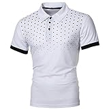 CFWL Sommer T-Shirt Herren Kurzarmhemd Mode Kurzarm Bedruckt Schmal Geschnittene Kurzarm Hemd Slim-Fit BüGelleicht FüR Anzug, Business, Hochzeit, Freizeit FüR MäNner Herren-Hemd Weiß XXXXL