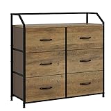 Kommode Schrank mit 6 Schubladen aus Stoff Sideboard Holz Aufbewahrung Organizer für Schlafzimmer Kinderzimmer Flur Vintage braun 83,2x30x80