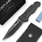 MOTUNE® Zweihand Klappmesser 3-in-1 KP21 - Scharfes Taschenmesser mit Aluminiumgriff - Zweihandmesser mit hochwertiger Edelstahlklinge 440C - Outdoor Messer mit Schleifstein & Gü