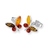 jewellerybox 925 Sterlingsilber & Mehrfarbiger Baltischer Bernstein Schmetterling Ohrsteck