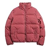 IQYU Damen Leichte Baumwollkleidung Schmale Kapuzenjacke Damen Warme Reine Farbe Kurze Baumwolljacke Brotjacke Stehkragen Baumwolle Winterjack
