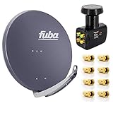 Fuba Digital Sat-Anlage DAA 850 A Satellitenschüssel Anthrazit 85x85cm + PremiumX Quad LNB für 4 Teilnehmer + 8 F-Stecker - Komplett Set HDTV Full HD 4K tauglich + 8X F-Steck