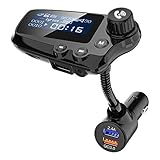 Wodgreat FM Transmitter Auto Bluetooth 5.0 Adapter mit 1,74 Zoll Großbildschirm mit 2 USB Anschlüssen 3.0 Quick Charger für iOS und Android Geräte Unterstützt 32GB U Disk/TF Karte/AUX Ausgang