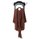 Lantra Besa Damen Herren Wikinger Piraten Cosplay Bartmütze Lustige Strickmütze mit Vollbart Lang für Fasching Karneval Halloween Kostüme Geburtstag Party EINWEG - Brauner Bart Lang
