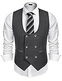 Coofandy Herren Slim Fit ärmellose Anzugweste Zweireiher Business Kleid Weste, grau, XX-Larg