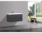 Badmöbel Unterschrank HOME 100, (Hochglanz - grau) Badezimmer Badmöbel Waschbeckenunterschrank Bad Unterschrank W