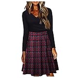 Damen Kleider Partykleid Elegant Langarm Kleid A-Linie Plissee Knielang Shirtkleider Freizeitkleid Casual Rundhals Boho Blusenkleid Longshirt Winter Freizeit Maxi Herbstkleid L