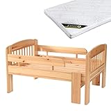 Mitwachsendes Kinderbett mit Rausfallschutz und Matratze - Aus hochwertigen Naturmaterialien - Für gesundheitsbewusste Eltern (Natur)