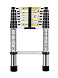 Nestling Teleskopleiter 2,6m, Leiter Ausziehbar, Tragbare rutschfeste, Mehrstufiger Sicherheitsschalter, Max Belastung 150 kg