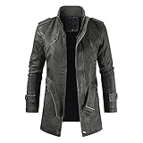 Finetyu Herren Wintermantel Wolle Winter Kurzmantel Mittellang Wollmantel Kurz Winterjacke für Business Freizeit Winter Casual Lederjacke Reißverschluss Langarm Stehkragen T