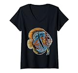 Damen Heckel Diskus Diskusbuntbarsch Aquarium Aquarianer T-Shirt mit V