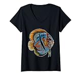 Damen Heckel Diskus Diskusbuntbarsch Aquarium Aquarianer T-Shirt mit V