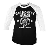 Gas Monkey Garage Offizielles Lizenzprodukt Emblem Baseball 3/4 Ärmel T-Shirt (Weiß-Schwarz), S