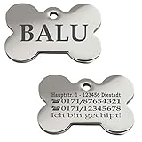 Iberiagifts - Hundemarke Knochen mit Gravur aus Edelstahl für mittelgroße bis große Hunde- Plakette für Hund und Katzen graviert p