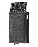VULKIT Kreditkartenetui für Herren Geldbörse Leder RFID Schutz Geldbeutel Wallet Klein mit 3 Steckplätzen für 5-7 Karten & Geld, Schw