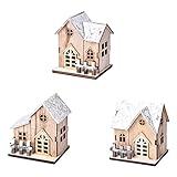 Holz Weihnachtshaus Mit Beleuchtung Puzzle: LED Holzhäuser 3D Holzpuzzle DIY Basteln 3 Stücke Winterzeit Holzhäuschen Winterdorf Zubehör Party Weihnachtsdek