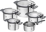 ZWILLING 1009150 Simplify Edelstahl-Kochtopfset, 5-teilig, Mit integriertem Sieb im Deckel, Induktionsgeeignet, Silber-Schw