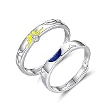 Paar Ringe, Sonne Mond Sterne 925 Silberringe (inklusive exquisite Box), Luxus Einfachheit Elegante Mode, für Liebhaber, Familie, sich selbst, Freund Geburtstag, Festival, Urlaub und Vorschlag