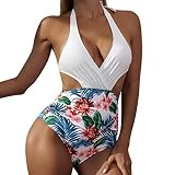 ROYIYI Damen Badeanzug Gepolstert Triangel BH Bikini Set Neckholder Push Up Bikini Oberteil High Waist Wickel Bikinihose Tiefer V Ausschnitt Sportlich Zweiteiliger Strandbikini S-XL