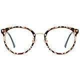 SOJOS Rund Groß Brille mit Blaulichtfilter ohne Sehstärke Anti-Blaulicht Gläser Brille SJ9001 Ashley mit Leopardenmuster Rahmen/Anti-Blaulicht-L