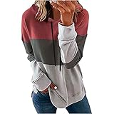 Oberteile Damenmode Farbblockdruck T-Shirt mit Kapuze und Bedrucktem Langarm mit Reißverschluss Loose Fit Pullover Sweatshirts Tuniken Teenager Mädchen Fitness Sp