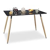 Relaxdays Esstisch schwarz ARVID, Holz, rechteckig, HxBxT: 75 x 120 x 80 cm, Beine natur, Gummi Untersetzer, black