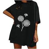 T-Shirt Damen Oversize Shirt Rundhals Kurzarm Vintage Oberteile Bluse Tops mit Strass Tunika Blusenshirt Locker Pullover Jumper Liebe Muster Sport Laufshirt Mode Streetwear für S