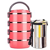 Yeah-hhi 2-4-Tier-Stapel-Lunchbox Separat Abgedichtet Thermobehälter Für Essen Mit Mittagsbeutel Für Kinder, Aldult, Büro, Schule, Picknick, Reisen,Rot,4 T