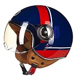 TKYDM Adult Motorrad Jet Helm Scooter Helm, Mode halboffener Helm mit Schutzbrille, hat den Verkehrssicherheitstest ECE 22.05 Zertifiziert, DREI Arten von Objektiven F,M(54-56cm)